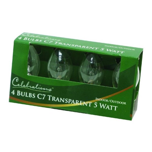 Celebrations Incandescent C7 Clear/Warm White 4 ct Replacement Christmas Light Bulbs BU4C7TCLA